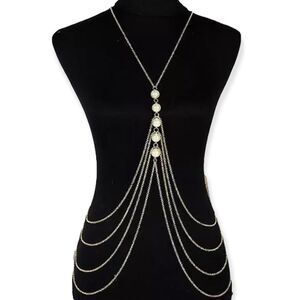 Silver Multi Layer Chains Pearls Chest Chain  Body Harness NEW